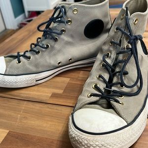 Converse All Stars in Olive leather, men’s 13 (women’s 15). Good used condition
